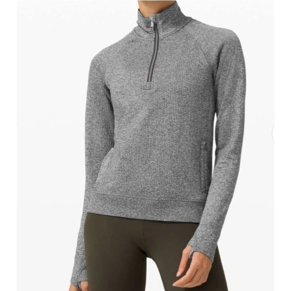 Lululemon Engineered Warmth Half-Zip Pullover Grey White Size 6 Excellent